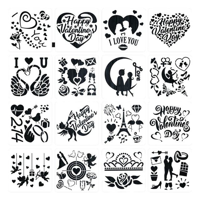 16Pack Happy Valentine's Day Stencils Templates Set for Plastic
